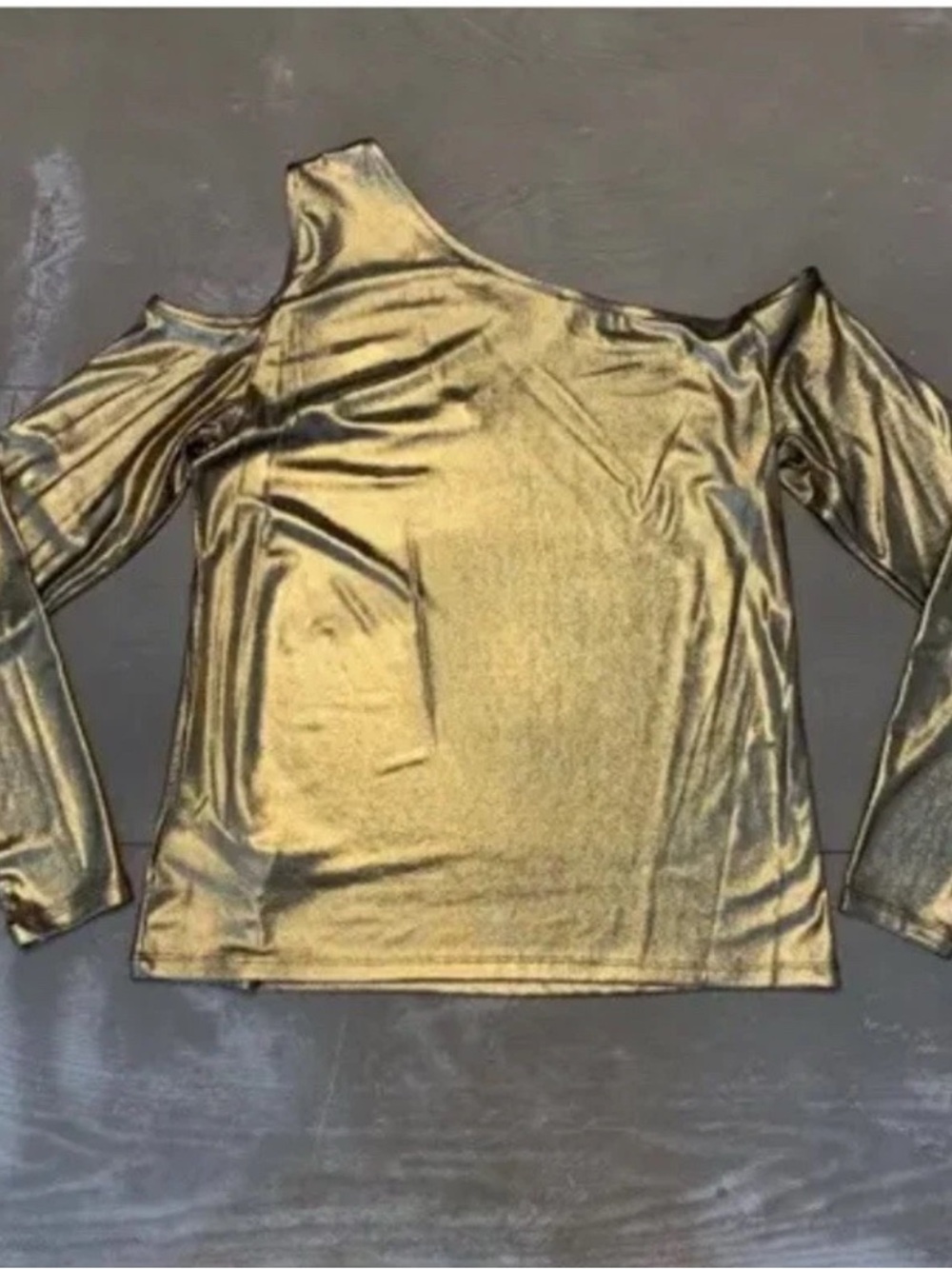 Michael Kors Metallic Gold One-Shoulder Cold-Shoulder Long Sleeve Top